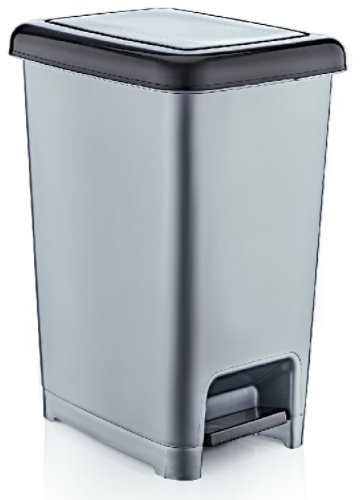 Small/Large Slim Plastic Pedal Bin Home Bedroom Bathroom Kitchen Rubbish Dustbin (Black/Grey, 25 Litre)