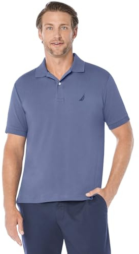 Nautica Classic Fit Short Sleeve Solid Soft Cotton Polo Shirt Camisa, Azul índigo Liso, L para Hombre