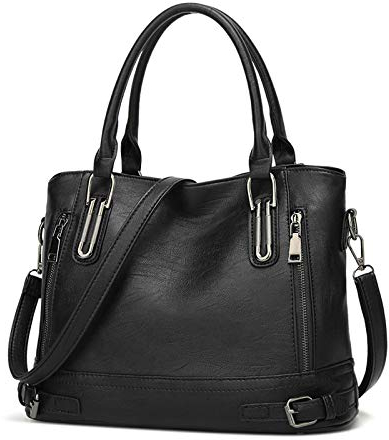 VINBAGGE Damen Handtasche Leder Henkeltasche Top Griff Tasche Vintage Weiches Umhängetasche Schultertasche für Frauen - Schwarz