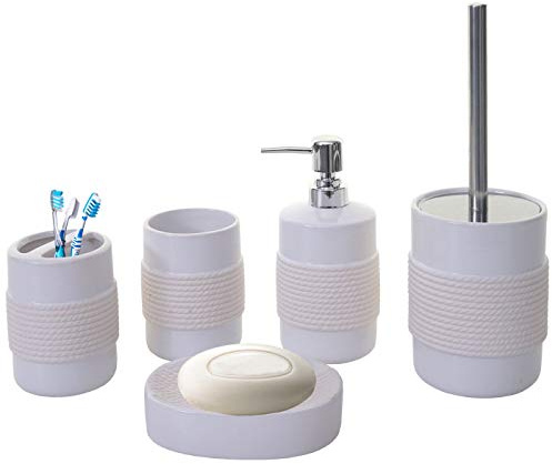 Mendler 5-teiliges Badset HWC-C73 Keramik - weiß | WC-Garnitur, Badezimmerset, Badaccessoires