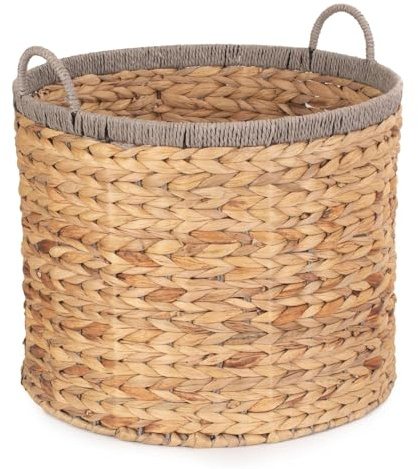 Red Hamper WH021/2 Large Round Water Hyacinth Basket With Grey Rope Border