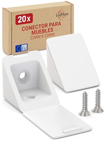 LouMaxx Möbelverbinder für stabile Schränke - 20 Stück Kunststoff weiß - Wacklige Möbel sicher verstärken, 22x22mm | Schrauben inklusive