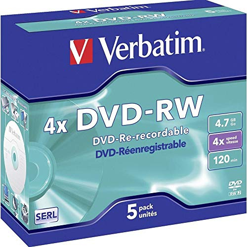 Verbatim - Caja para joyas DVD-RW (4,7 GB, 120 min, 4 x (5 unidades)