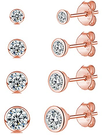 Kleine Ohrstecker für Damen Herren Mädchen - ohrstecker silber 925 gold silber winzige runde Zirkonia Sterling Silber Ohrstecker CZ kleine Knorpel Tragus Ohrringe (2/3/4/5 mm)