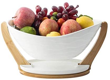 HQQSC Fruit Bowl Fruit Basket Fruit Plate Céramique personnalité Salon en Bois Corbeille de Fruits Plateau Multifonctions de Cuisine Panier de vidange Plateau de Vaisselle (Color : White, Size : 39*)