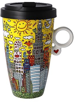 Goebel Künstlertasse mit Deckel James Rizzi My New York City Sunset aus Fine Bone China in Bunten Farben 500ml, Maße: 12cm x 8,5cm x 15cm, 26-103-06-1