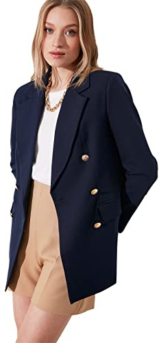 Trendyol Blazer surdimensionné pour Femme avec Bouton Bleu Marine, Bleu Marine, 42