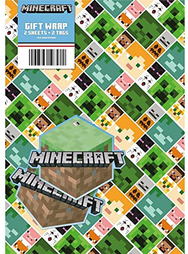 Official Minecraft Wrapping Paper - 2 Sheets & 2 Tags - gift Minecraft Gift Wrap - Officially Licensed