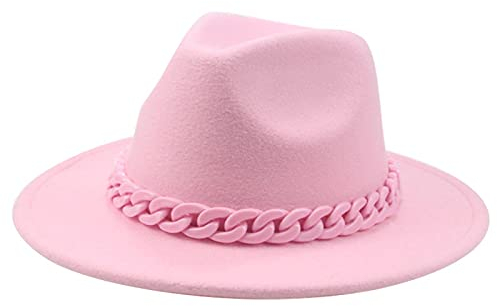 QBQZXAOSOWH Fedora Trilby Hut Damen Herren Fedoras Kettenhüte Für Damen Jazz Caps Panama Filz Caps Hip Hop Hut Damen Hüte 56-58Cm (Erwachsene) Rosa
