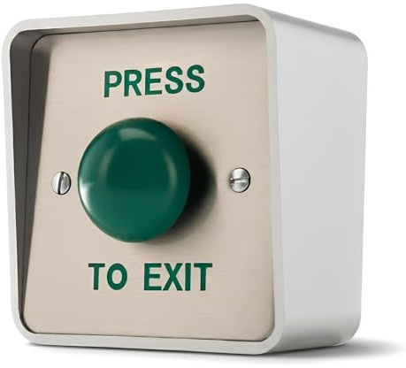 SecureMyDoor Outdoor IP65 PRESS TO EXIT Button | Weather Resistant Push Door Entry Release Switch for Access Control | Brushed Stainless Steel Plate with ABS Plastic Housing (Silver Housing Cover)