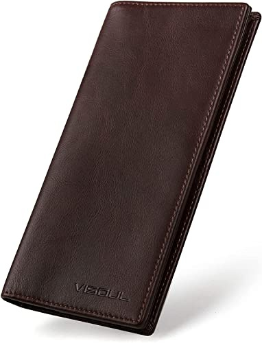 VISOUL Echtleder Geldbörse echtes Vintage Leder XXL Langes Portemonnaie Kreditkartenetui Herren Geldbeutel RFID Schutz Portemonnaie Brieftasche Wallet Portmonee Kaffee