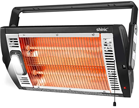 Electric Garage Heaters for Indoor Use, 1500W/750W Ceiling Mounted Radiant Quartz Heater with Work Light, 90° Rotation, 5 Mode Settings, Electric Heater for Garage, Shop, Patio Large Room