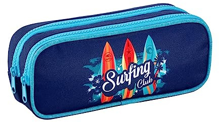 Viquel - Trousse Scolaire 2 Compartiments Grande Capacité SURFING CLUB - Bleu