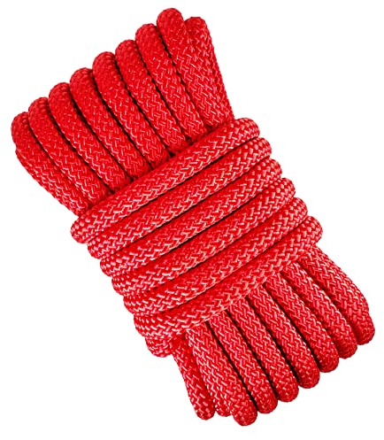 Dickes Paracord-Seil aus Polyester. Rot, 12 mm × 10 m.