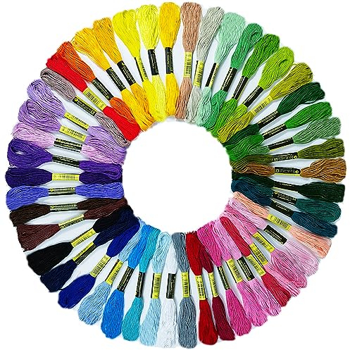 Ewparts 50 Farben Stickgarn Set, 8 Meter, 6-Fädig,Emboidary Floss Baumwolle Armbänder Knüpfen Stickerei Faden Saiten Stickgarn für freundschaftsarmbänder Stickereien Faden Kit Armband Schnur