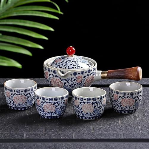 umsl Porcelain Chinese Gongfu Tea Set Portable Teapot Set with 360 Rotation Tea Maker and Infuser Tea Ceremony Set Teapot Set Bag