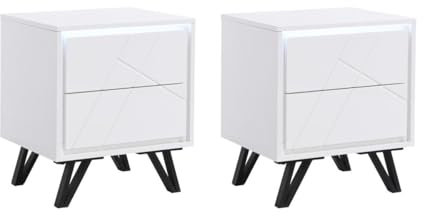 Vente-unique - Lot de 2 Tables de Chevet 2 tiroirs - avec LEDs - MDF - Blanc laqué - SALIANO
