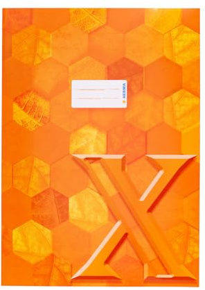 HERMA 20082 Heftumschlag A4 Karton Orange, 10 Stück, veredelte Hefthülle mit Beschriftungsfeld aus stabilem & extra starkem Papier, Heftschoner mit Hexagon Muster Motiv für Schulhefte, farbig