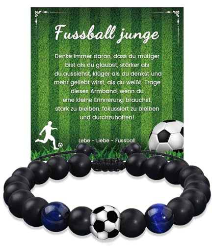 YELUWA Fussball Geschenke für Jungen, Fussball Armband Halskette Geschenk | Naturstein Fußball Armband und Fußball Halskette für Sohn Bruder Enkel Neffe 13 14 15 16 17 18 Geburtstagsgeschenk für Jungen