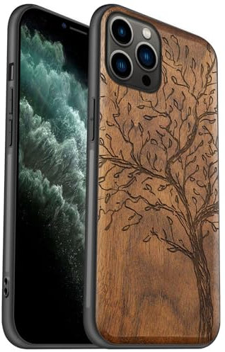 Carveit Coque en Bois pour iPhone 11 Pro Étui Protection Artistique Cover TPU Souple de téléphone Antichoc Compatible avec Apple 11 Pro Etui (Noyer-L'olivier Vintage)