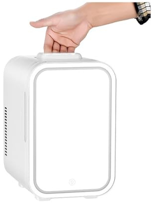JXUFGYES Mini Fridge with LED Mirror (8 Liter/8 Can) Portable 12V Skincare Fridge Cooler and Warmer for Christmas's Day Gift, Skincare, Beverage, Food, Home, Office and Car