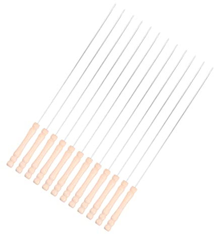 BESPORTBLE Brochettes de Barbecue Manche en Bois Anti-brûlure en Acier Inoxydable Lot de 12 pour Grillades de Viande et Légumes, Usage Extérieur