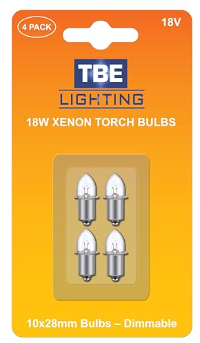TBE LIGHTING Replacement 18v Xenon Torch Bulbs - Energy efficient Lights Compatible with 18 Volt Makita Lights / P13.5S Base Socket White Light for Headlamps/Torches/Flashlights - Pack of 4 Bulbs