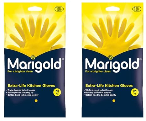 XEEMYX Marigolds Unisex Extra Life Kitchen Gloves Medium 2 Pairs, Yellow, Perfect for washing up, cleaning and other household tasks
