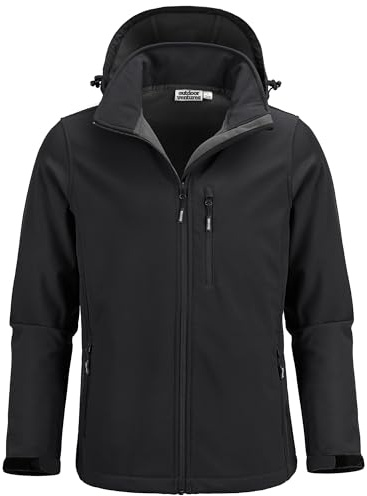 Outdoor Ventures Chaqueta softshell para hombre, impermeable, transpirable, chaqueta de forro polar con capucha extraíble, cuello alto, cortavientos, chaqueta para el tiempo libre para senderismo,