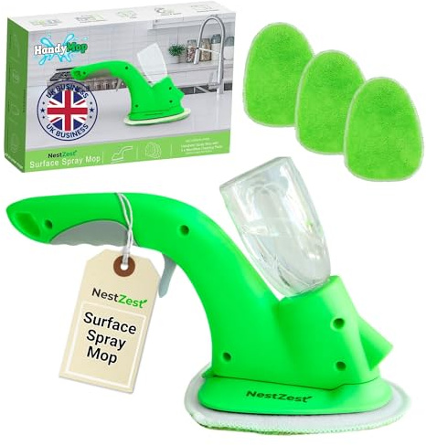 Nest Zest HandyMop. Balai pulvérisateur portatif avec 3 tampons de Nettoyage en Microfibre Idéal pour Nettoyer Vos Surfaces Réutilisable et Rechargeable