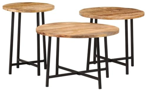 vidaXL Satztische 3 STK., Satztisch Stabile Tischplatte, Beistelltisch für Schlafzimmer Wohnzimmer, Couchtisch Nachttisch, Massivholz Mango Eisen