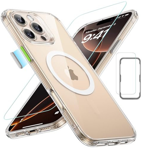 ESR für iPhone 16 Pro Max Hülle (4 in 1) Set, Transparente Matte Hülle mit Displayschutzfolie, Kompatibel mit MagSafe, Militärnorm Schutz, Classic Serie,Mattiertes Klar