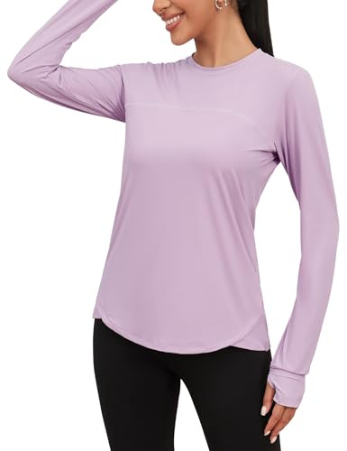 Gyabnw Rash Guard Women UPF 50+ Long Sleeve Sports Running Outdoor T-Shirts Crew Neck Golf Activewear with Thumbhole Purple