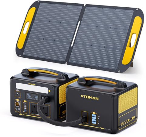 VTOMAN 939Wh Portable Power Station Bundle with Extra Battery & 110W Solar Panel Included - Up to 1200W Solar Power Generator for Home Backup, Off-grid, Road Trip, RV, Camping, Fishing, Emergencies