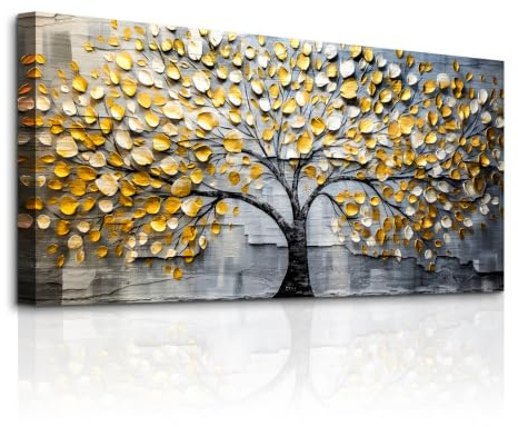 MHARTK66 Modern Bilder Wohnzimmer Baum des Lebens gold Gemälde 50x100 cm | pflanzenmuster, leinwandmaterial, hd-druck, leicht aufzuhängen, einfache montage, für viele räume, gute geschenkidee