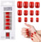 Stück Nägel zum Aufkleben Kurze, 24 Press on Nails Stück Glänzend Künstliche Rot Acryl Fingernägel French Fake Nails Selbstklebend Rückseite Full Cover Kunstnägel für Frauen Mädchen (Leuchtend Rot)