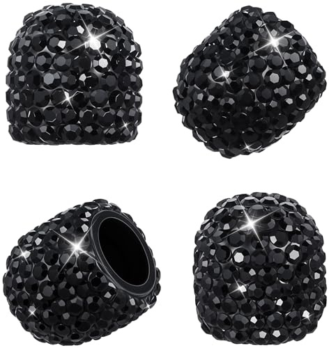 4 Stück Ventilkappen Universal Ventilkappen Auto Glizer Ventilabdeckung Strass Reifenventil Kappen Luftventilkappen Kfz Schwarz Reifenventil Bling Autostaubkappen Handgefertigte Ventilkappen