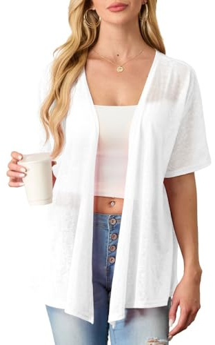 PrinStory Cárdigan ligero de verano para mujer, manga corta/larga, punto frontal, cuello en V, parte superior abierta