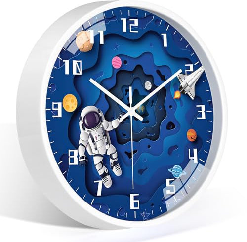 WEEKSUN Orologio da parete per bambini, 25 cm, silenzioso, facile da leggere, con numeri arabi bianchi, adatto per soggiorno, camera da letto, aula scolastica, blu scuro