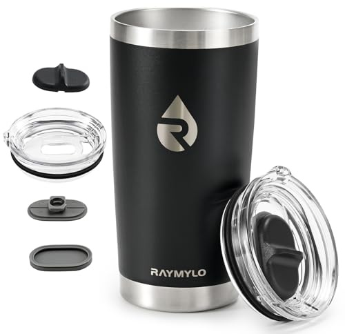 RAYMYLO Insulated Travel Coffee Tumbler 590ml, Detachable Spill-Proof Lid | Stainless Steel Reusable Coffee Mug with Thorough Clean Slider Lid Fits Most Car Cup Holder & BPA Free