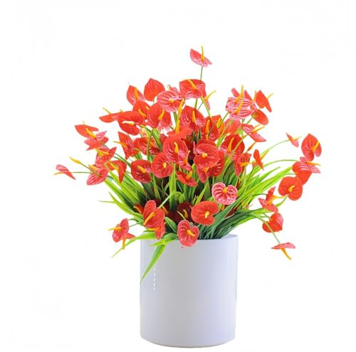 XIZHI Künstliche Anthurium-Blumen, künstliche kleine Calla-Lilien, fühlen sich echt an, künstliche Blumen und grüne Blätter für Zuhause, Büro, Schlafzimmer, Tischdekoration, 5 Bündel