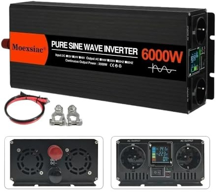 Inverter Auto,Inverter Onda Pura Inverter solare a onda sinusoidale pura da 4000 W, 5000 W, 6000 W, convertitori di tensione e potenza da CC 12 V, 24 V e 48 V a CA 220 V, 50 Hz e 60 Hz(6000W,24V_220V