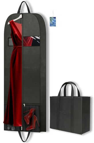 Kleidersack Lang 152x60cm für Kleider Mäntel Anzug | Atmungsaktive Schutzhülle für Abendkleider Mäntel & Anzug, mit Griffen und Taschen, Kleidersack für Reisen und Aufbewahrung