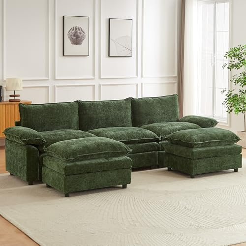 JIEXI Ecksofa Mit Schlaffunktion, Sofas Und Couchs, Modulares Ecksofa, Wohnlandschaft U Form, L Form Eckcouch, Für Couch Wohnzimmer Schlafzimmer Büro Wohnung, Chenille-Stoff 288 x 132 cm
