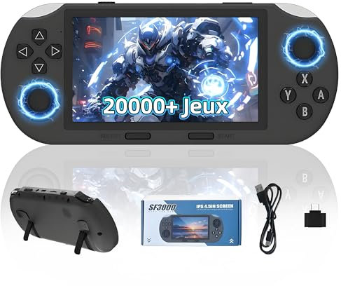 SF3000 Console de Jeux Vidéo Portable 64Go, Rétro avec 20000+ Jeux Rétro Intégrés et 14+ Émulateurs, Écran IPS HD 4,5 Pouces, Batterie 3000mAh, Joystick 3D, Prise en Charge de la Sortie TV (Gris)