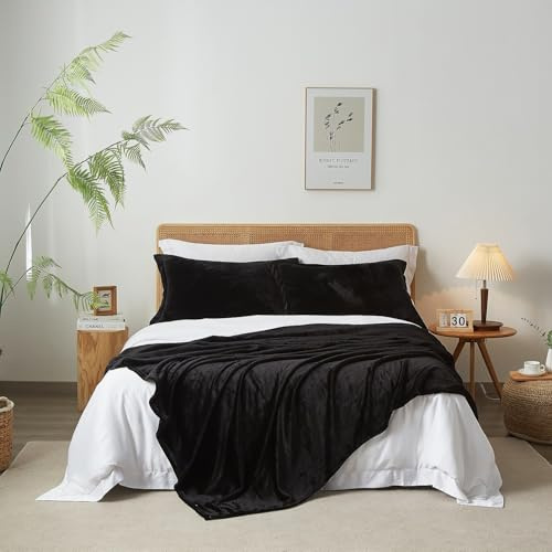 Luowei Kuscheldecke 150x200 cm Schwarz Flanell Rabatt Wirtschaft Multifunktionsdecke für zum Wandern, Essen im Freien, Zelten, Partys,Schal Handtuch Hotelkomfort Decke
