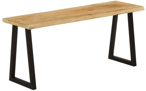 Teenpull massivt trä mangobänk trädkant 105 cm för matsal, vardagsrum, hall, stabila U-ben, naturkant