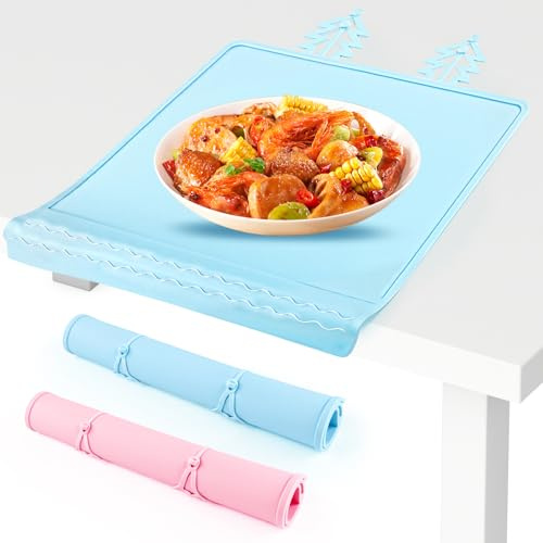 Platzdeckchen Abwaschbar Kinder, Tischsets Platzsets Abwaschbar, Silikon, Faltbar, StoßFest, rutschfest, AufhäNgbar, Geeignet für Esstische/StüHle/Schreibtische, Blau/Rosa, 30.5 * 20.6