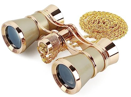AOMEKIE Opernglas Theaterglas 3er Vergrößerung Mini Klein Kompakt Feldstecher Fernglas mit Kette für Theater Konzert Opera und Pferderennen 3x25 (Gold)