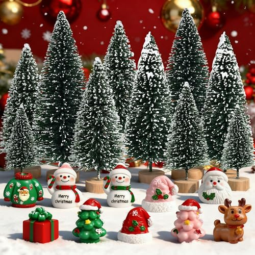 Baanfly Christmas Tree Miniature Ornament Kits, 20 PCS Xmas Style Figurines Santa Claus, Cute Snowman Reindeer Xmas Decoration for Home Garden Party Desktop